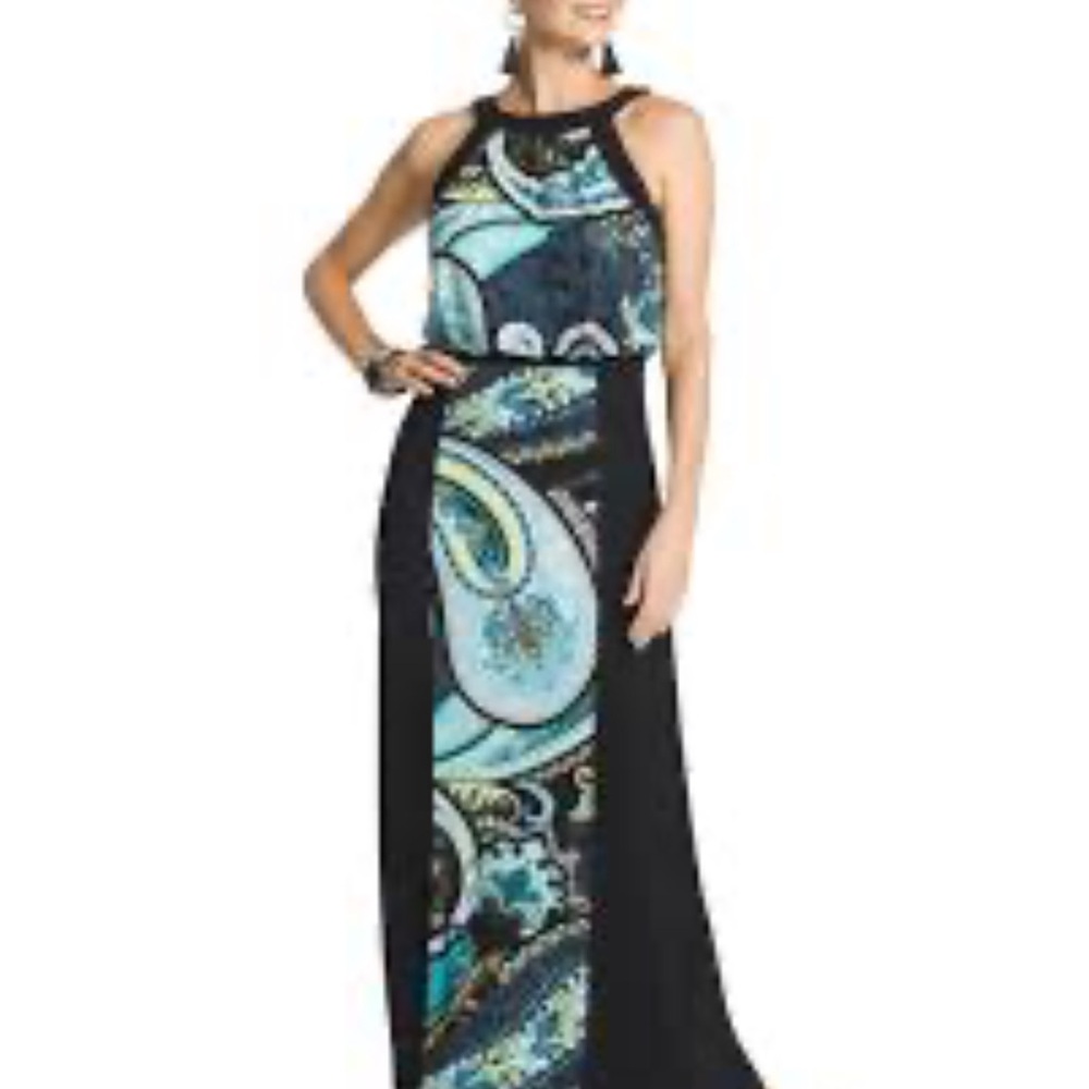 Chico's Asymmetrical Blue Halter Gown Resort Wear
